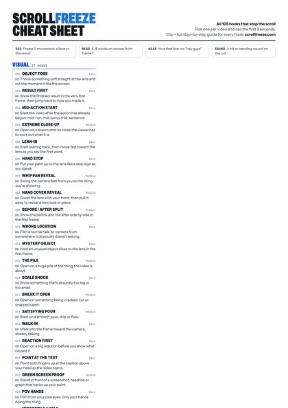 Page 1 of the ScrollFreeze cheat sheet